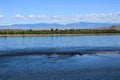 The great Russian river Yenisei which originates in the Siberian region in the center of Asia - Tyva. Royalty Free Stock Photo