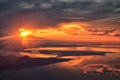 Great Salt Lake Sunset Aerial view from airplane in Wasatch Rocky Mountain Range, sweeping cloudscape and landscape Utah Royalty Free Stock Photo