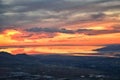 Great Salt Lake Sunset Aerial view from airplane in Wasatch Rocky Mountain Range, sweeping cloudscape and landscape Utah Royalty Free Stock Photo