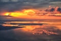 Great Salt Lake Sunset Aerial view from airplane in Wasatch Rocky Mountain Range, sweeping cloudscape and landscape Utah Royalty Free Stock Photo