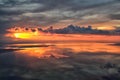 Great Salt Lake Sunset Aerial view from airplane in Wasatch Rocky Mountain Range, sweeping cloudscape and landscape Utah Royalty Free Stock Photo