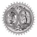 Great seal or hallmark of South Carolina vintage engraving