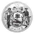 Great Seal of the State of Maine, United States, vintage engraving Royalty Free Stock Photo
