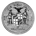 Great Seal of the State of Maryland, United States, vintage engraving