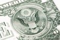 Great Seal of the United States on the backside of the one dollar banknote. 1 US dollar bill macro Royalty Free Stock Photo