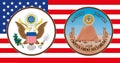 Great seal of USA, obverse and reverse with US flag Royalty Free Stock Photo