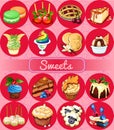 Great set of desserts, 16 delicious icons