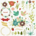 Great set of flowers, leaves, branches, wreaths, labels, hearts.