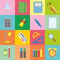 Great set of icons students to color the squares. Collection of vector back to school elements in flat style. Web banners or map e Royalty Free Stock Photo