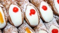 Great Sicilian cannoli with the icing and cream dessert