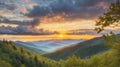 Great Smoky Mountains National Park Scenic Sunrise Landscape at Oconaluftee Overlook between Cherokee NC and Gatlinburg TN Royalty Free Stock Photo