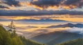 Great Smoky Mountains National Park Scenic Sunrise Landscape at Oconaluftee Overlook between Cherokee NC and Gatlinburg TN Royalty Free Stock Photo