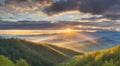 Great Smoky Mountains National Park Scenic Sunrise Landscape at Oconaluftee Overlook between Cherokee NC and Gatlinburg TN1 Royalty Free Stock Photo