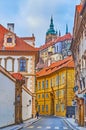 The Great South Tower of St Vitus Cathedral above Palffy Palace, Prague, Czech Republic Royalty Free Stock Photo