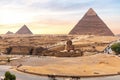 The Great Sphinx and the Egypt Pyramid Complex nearby, Giza Royalty Free Stock Photo