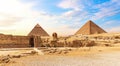 The Great Sphinx and the Egypt Pyramid Complex at sunset, Giza Royalty Free Stock Photo