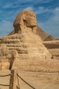 Great Sphinx of Giza in front of the Great Pyramid of Giza Royalty Free Stock Photo