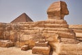 Great Sphinx and the Great Pyramid of Giza on the Giza Plateau in Cairo, Egypt Royalty Free Stock Photo