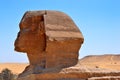The Great Sphinx of Giza, a large statue in the form of an animal with a human head, detail of the head, Cairo, Egypt Royalty Free Stock Photo
