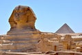 The Great Sphinx of Giza, a large statue in the form of an animal with a human head, detail of the head, Cairo, Egypt Royalty Free Stock Photo