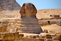 The Great Sphinx of Giza, a large statue in the form of an animal with a human head, detail of the head, Cairo, Egypt Royalty Free Stock Photo