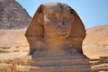 The Great Sphinx of Giza, a large statue in the form of an animal with a human head, detail of the head, Cairo, Egypt Royalty Free Stock Photo