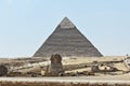 May,6,2019, Cairo, Egypt. The Great Sphinx of Giza and the Pyramid of Khafre.