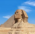 Great Sphinx of Giza near Cairo, Egypt. It is mythical creature with the head of man and the body of a lion. The face of the