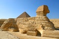 Great Sphinx of Giza with Khafre pyramid - Cairo, Egypt Royalty Free Stock Photo