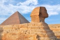 Great Sphinx of Giza and Pyramid of Khufu, Egypt Royalty Free Stock Photo