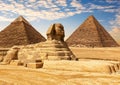 The Great Sphinx between the Khafre and Menkaure Pyramids of Giza, Cairo, Egypt Royalty Free Stock Photo