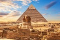 The Great Sphinx and the Khafre Pyramid, Egypt, Giza Royalty Free Stock Photo