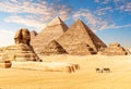 The Great Sphinx next to the Pyramids of Egypt in the desert of Giza Royalty Free Stock Photo