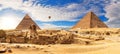 The Great Sphinx panorama by the Pyramids of Egypt, sunset view, Giza Royalty Free Stock Photo