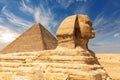 The Great Sphinx and the Pyramid of Cheops, Giza, Egypt Royalty Free Stock Photo