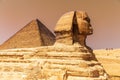 The Great Sphinx and the Pyramid of Cheops in Giza, Egypt Royalty Free Stock Photo