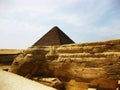 Great Sphinx and Pyramid in the Giza Plateau Royalty Free Stock Photo