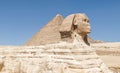 The Great Sphinx and the pyramid of Khafre (Chephren) in Giza plateau. Egypt Royalty Free Stock Photo