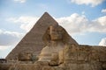 The Great Sphinx and pyramid of Khafre in Giza Royalty Free Stock Photo