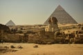 The Great Sphinx, the Pyramid of Khufu and the Pyramid of Khafre at Giza, Egypt Royalty Free Stock Photo