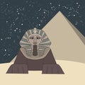 Great sphinx and pyramid at night cartoon