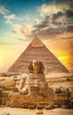 Great sphinx and pyramid Royalty Free Stock Photo