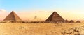 The Great Sphinx between the Pyramids, panorama shot, Giza, Egypt Royalty Free Stock Photo