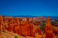 Great spires carved away by erosion in Bryce Canyon National Park, Utah, USA. The largest spire is called Thor`s Hammer.