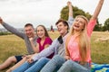 Great sunny day with best friends in park. Positive emotions. Royalty Free Stock Photo