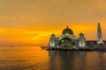 Great sunset and floating mosque Royalty Free Stock Photo