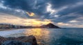 Sunset over zurriola beach, Donostia, Euskadi, Spain Royalty Free Stock Photo