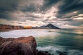 Sunset over zurriola beach, Donostia, Euskadi, Spain Royalty Free Stock Photo