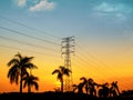 Great sunset view electrical tower Royalty Free Stock Photo