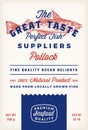 Great Taste Fish Suppliers Abstract Vector Rustic Packaging Label Design. Retro Typography and Hand Drawn Atlantic